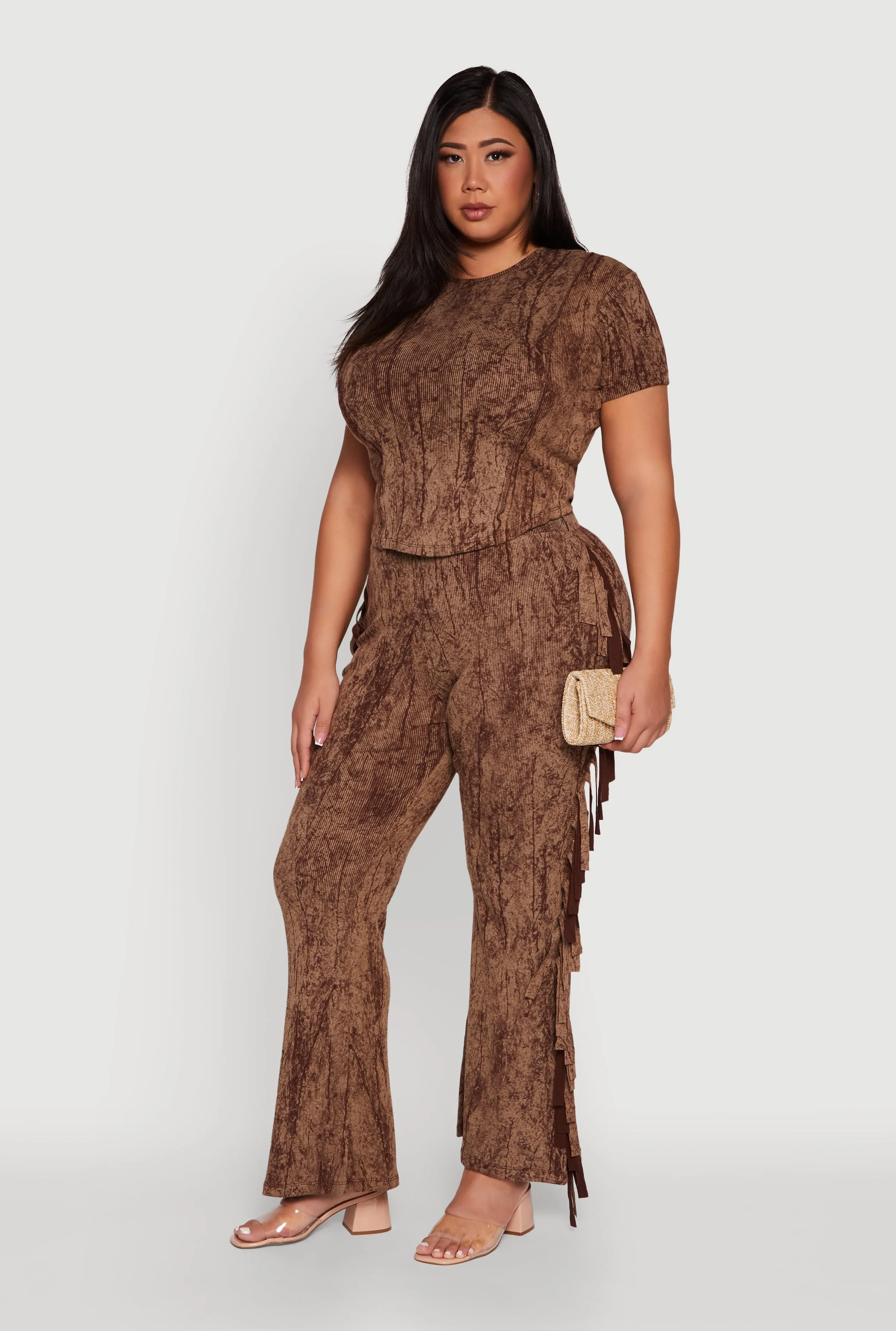 Plus Size Acid Wash High Waisted Wide Leg Pants sold by Rainbow