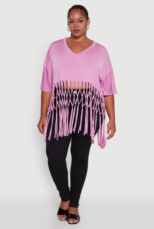 Plus Size Macrame Fringe Tunic Top sold by Rainbow