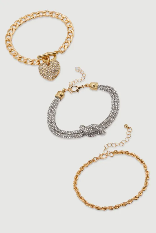 Cubic Zirconia Chain Charm Bracelets Set of 3 sold by Rainbow