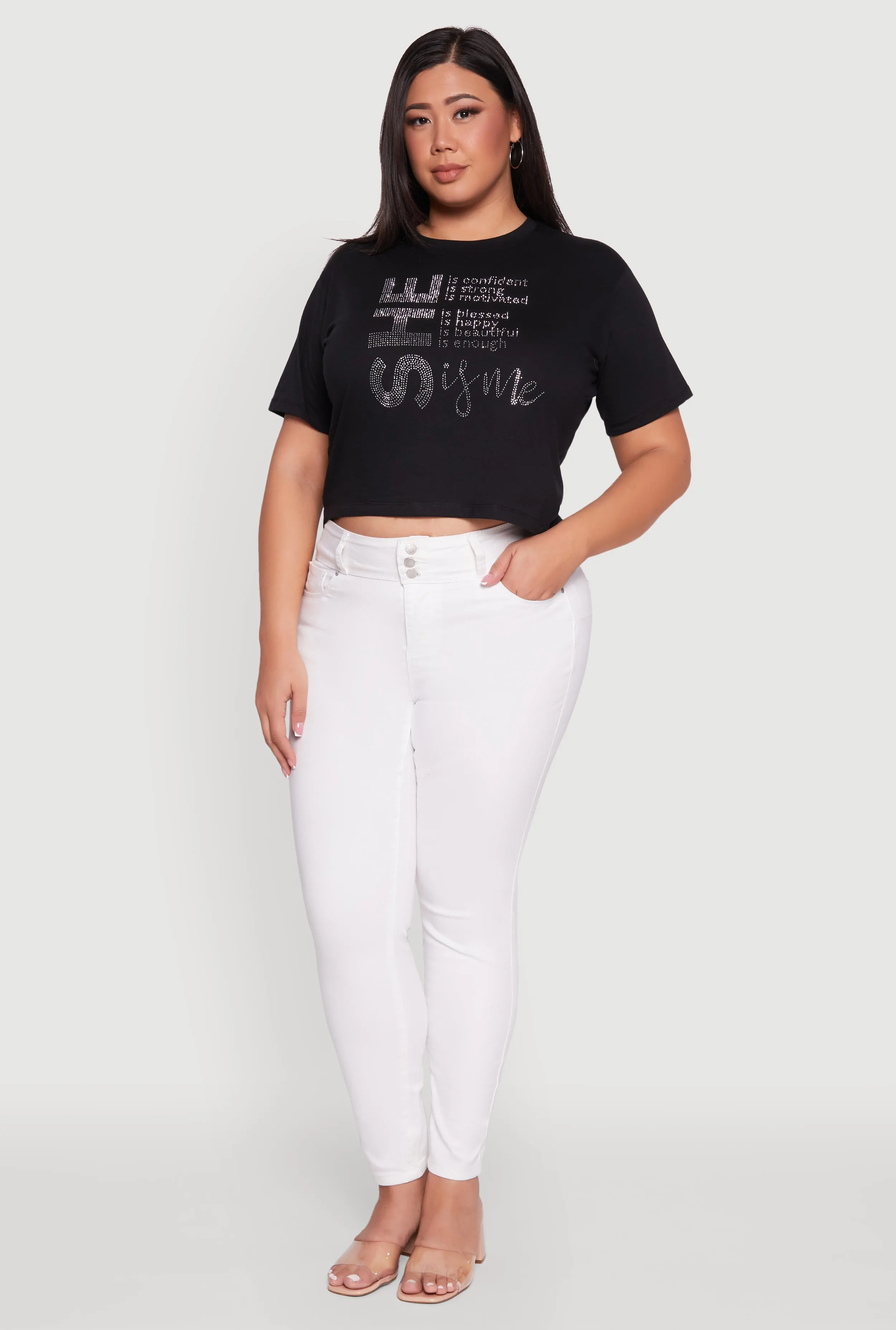 Plus Size Rhinestone She Is Me Graphic Tee sold by Rainbow