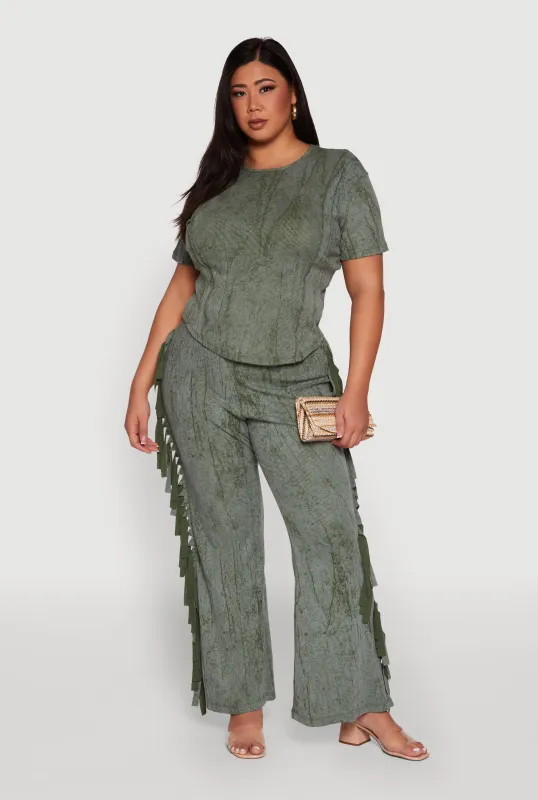 Plus Size Acid Wash High Waisted Wide Leg Pants sold by Rainbow