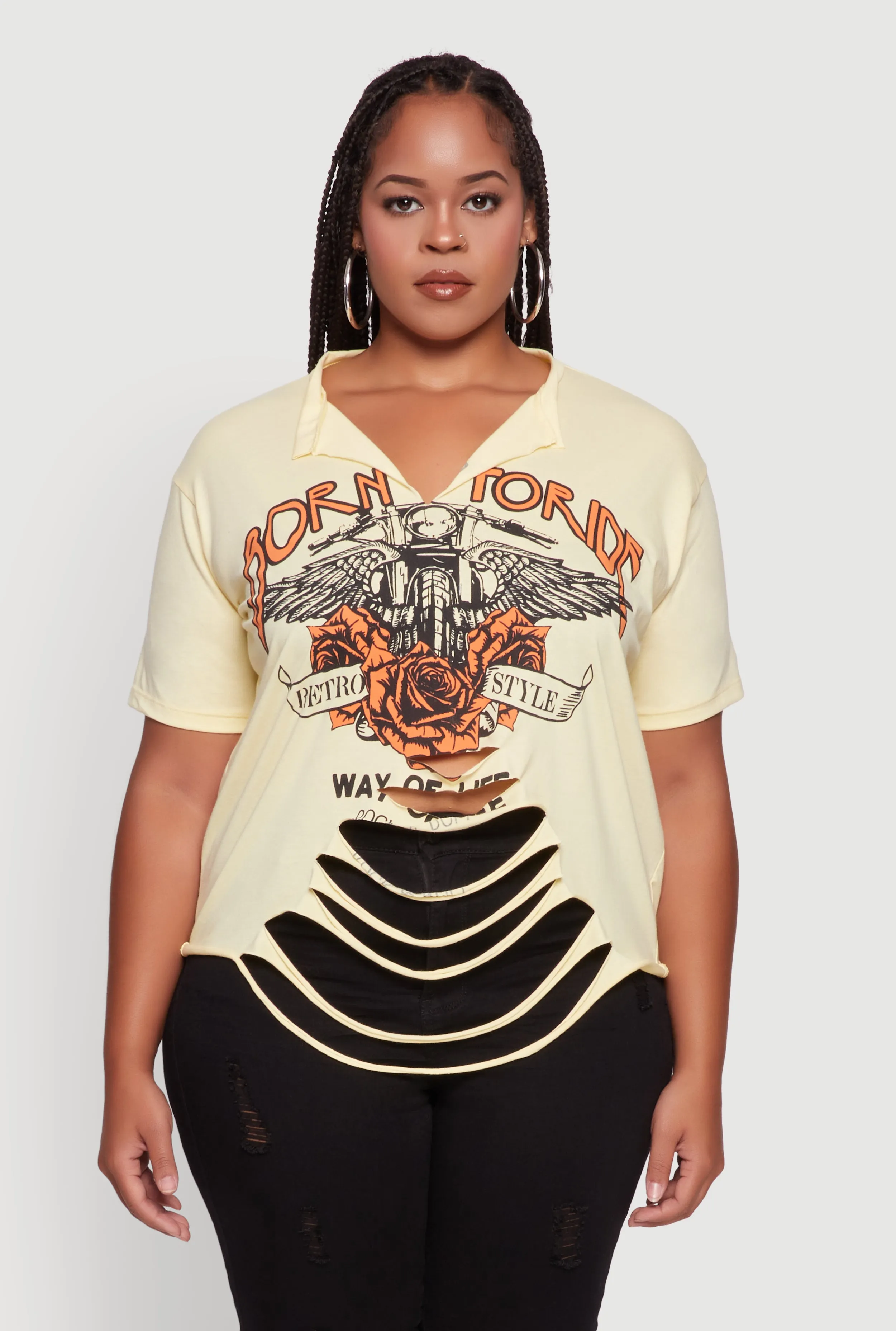 Plus Size Born To Ride Slashed Graphic T-Shirt sold by Rainbow product image thumbnail 2