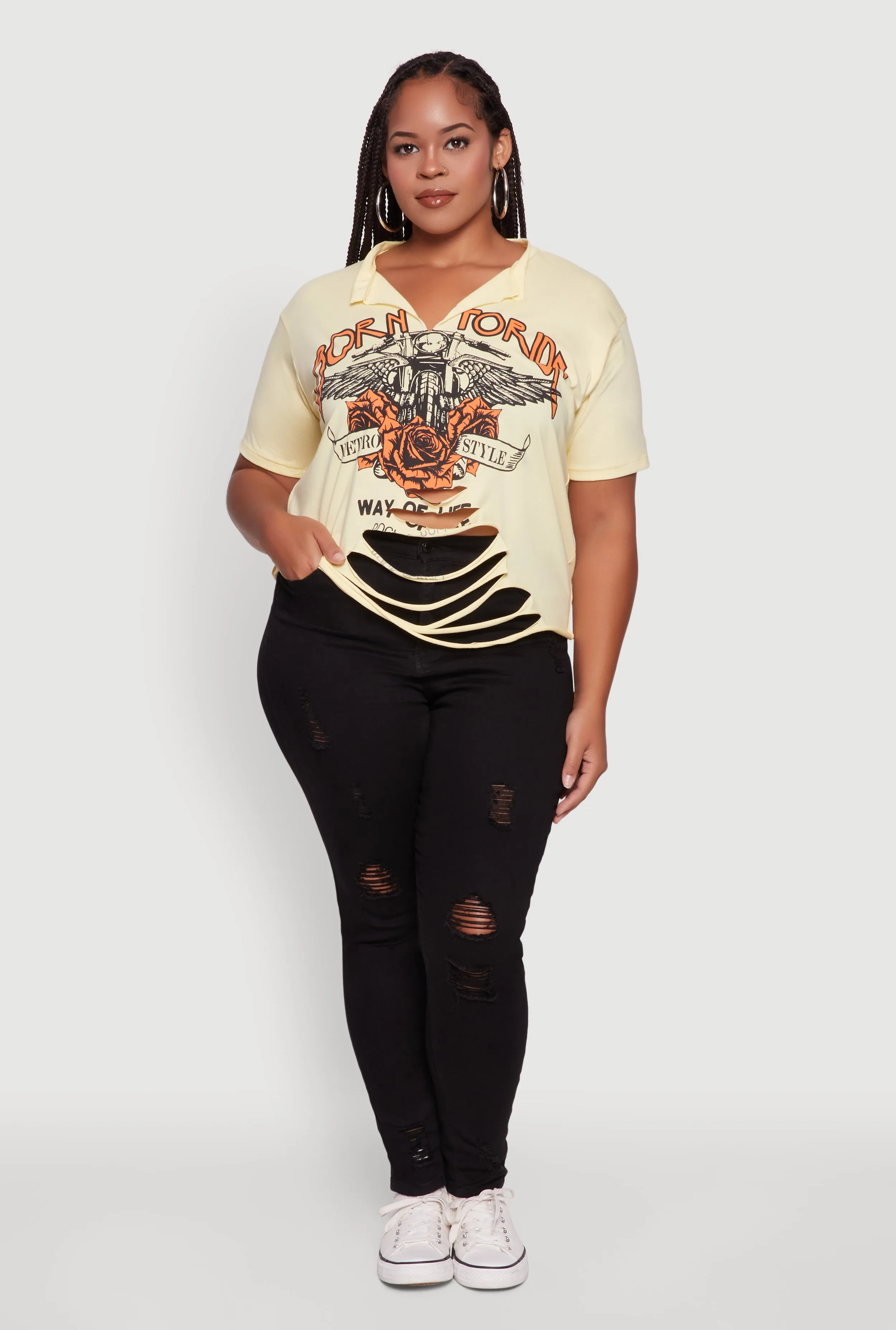 Plus Size Born To Ride Slashed Graphic T-Shirt sold by Rainbow