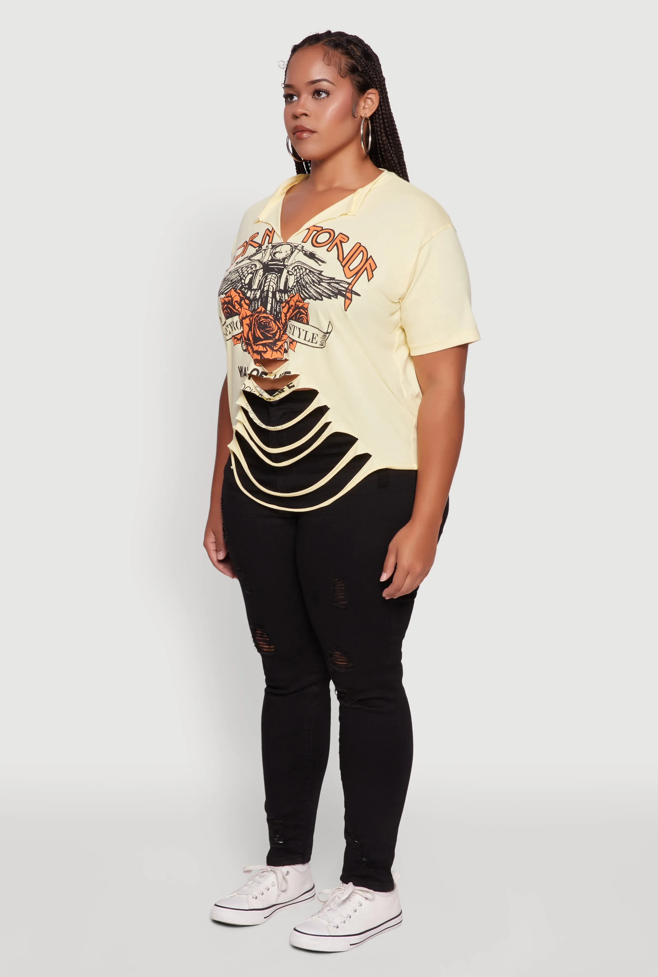 Plus Size Born To Ride Slashed Graphic T-Shirt sold by Rainbow product image thumbnail 5
