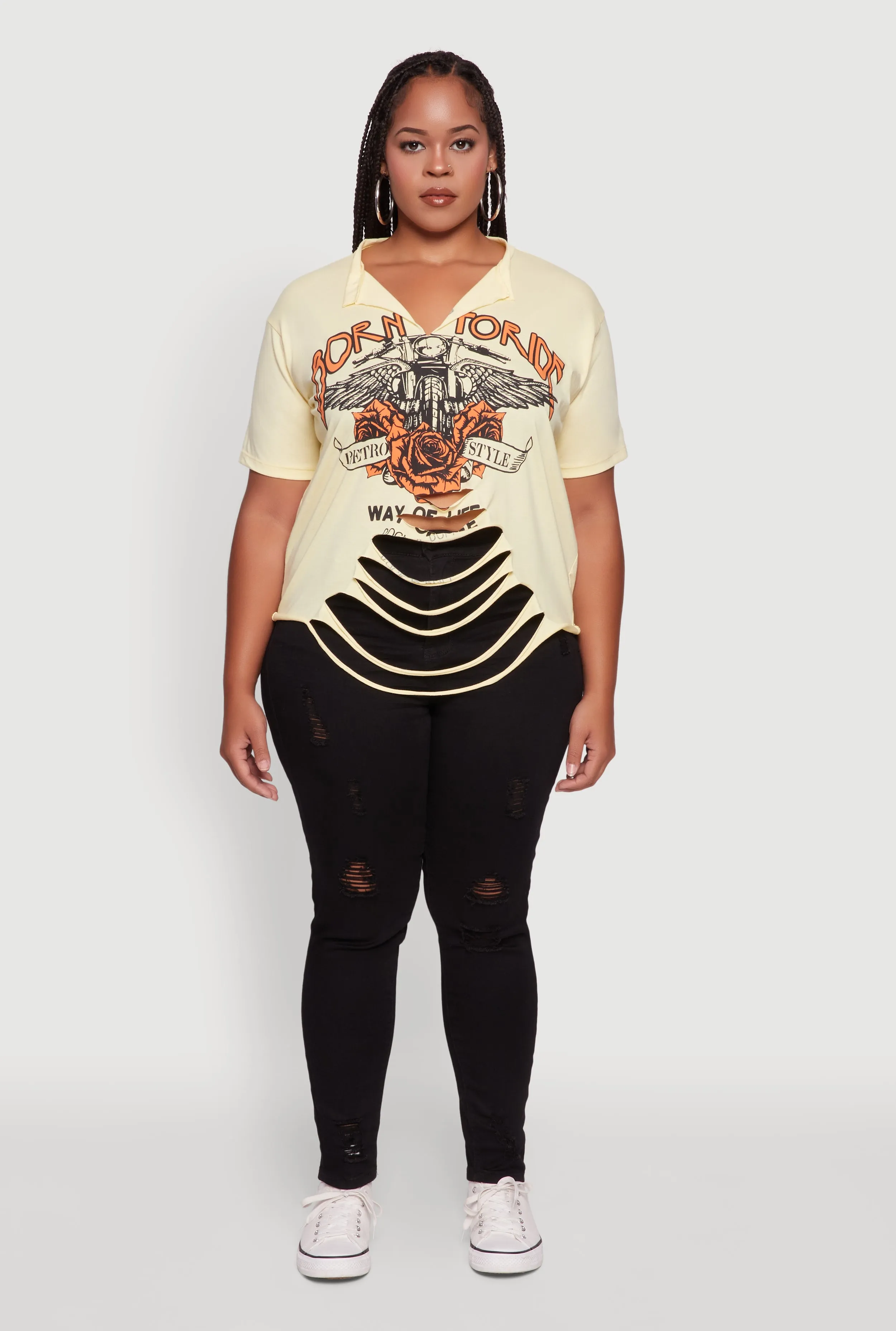 Plus Size Born To Ride Slashed Graphic T-Shirt sold by Rainbow product image thumbnail 3