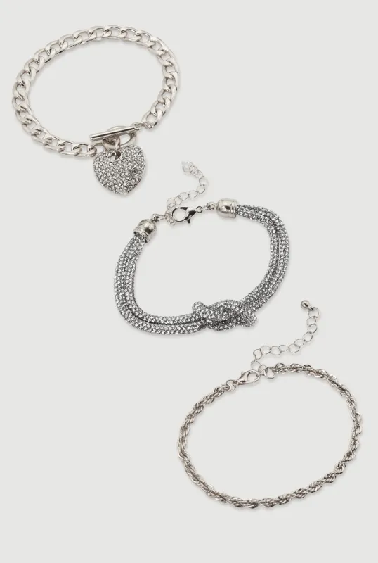 Cubic Zirconia Chain Charm Bracelets Set of 3 sold by Rainbow