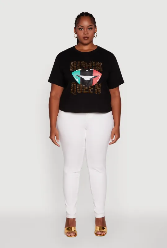 Plus Size Black Queen Lip Graphic Crew Neck Tee sold by Rainbow