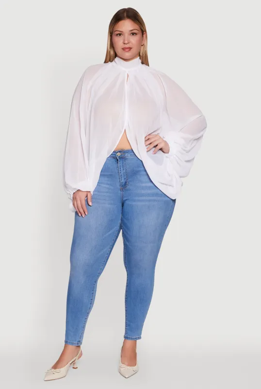 Plus Size Bishop Sleeve Tulip Overlay Top sold by Rainbow