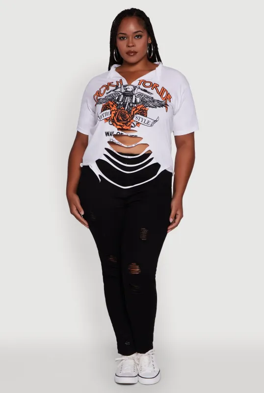 Plus Size Born To Ride Slashed Graphic T-Shirt sold by Rainbow