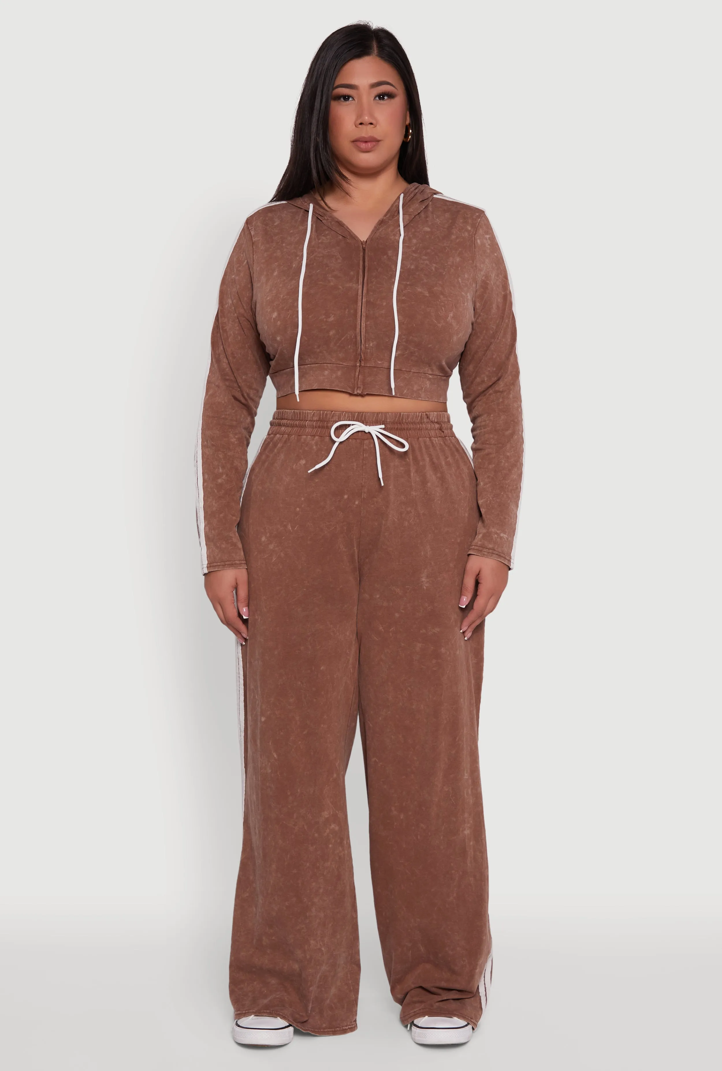 Plus Size Daisy Acid Wash Varsity Stripe Cropped Hoodie sold by Rainbow product image thumbnail 3