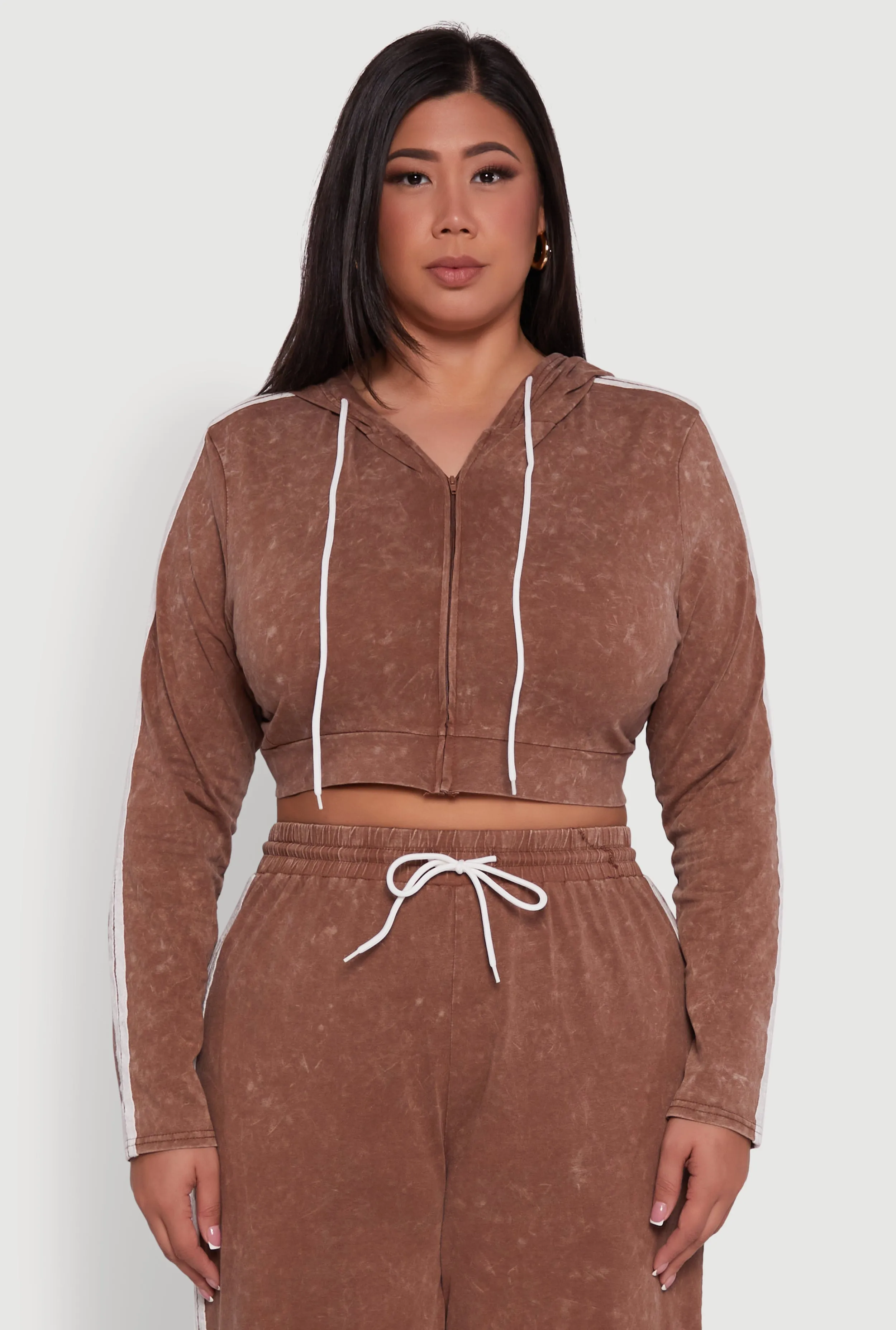 Plus Size Daisy Acid Wash Varsity Stripe Cropped Hoodie sold by Rainbow