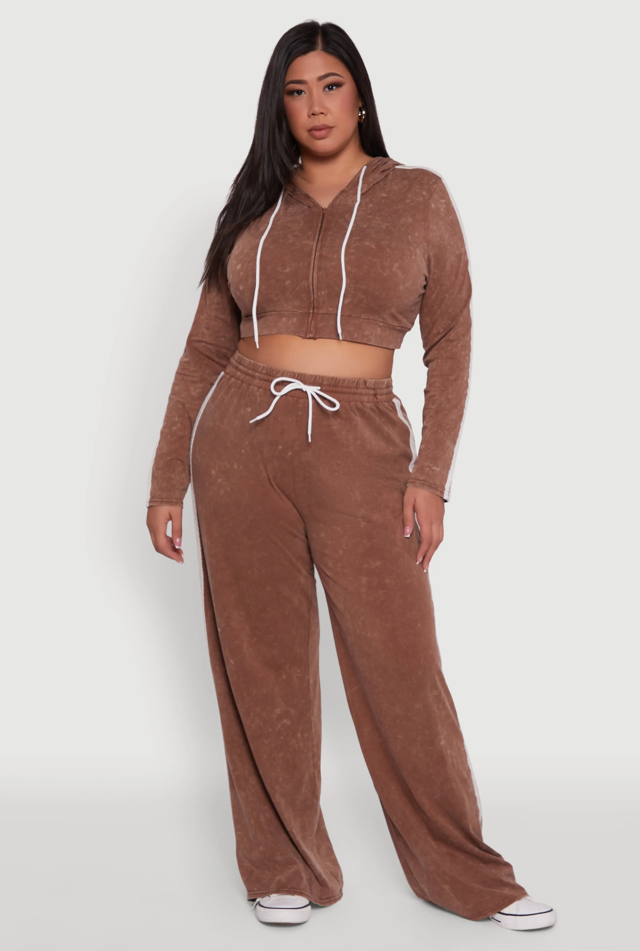 Plus Size Daisy Acid Wash Varsity Stripe Cropped Hoodie sold by Rainbow product image thumbnail 2