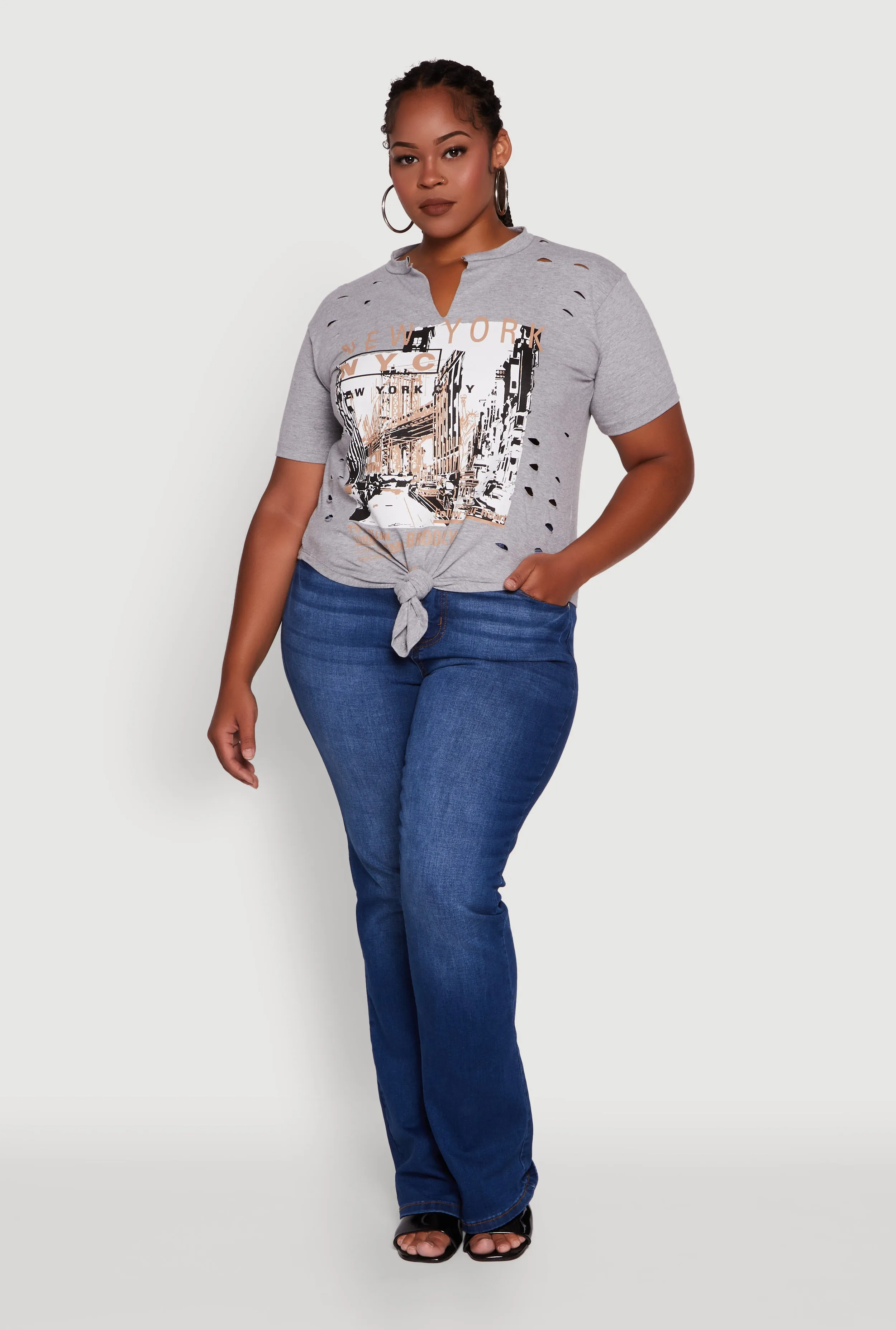Plus Size NYC Graphic Print Knot Front T-Shirt sold by Rainbow product image thumbnail 3