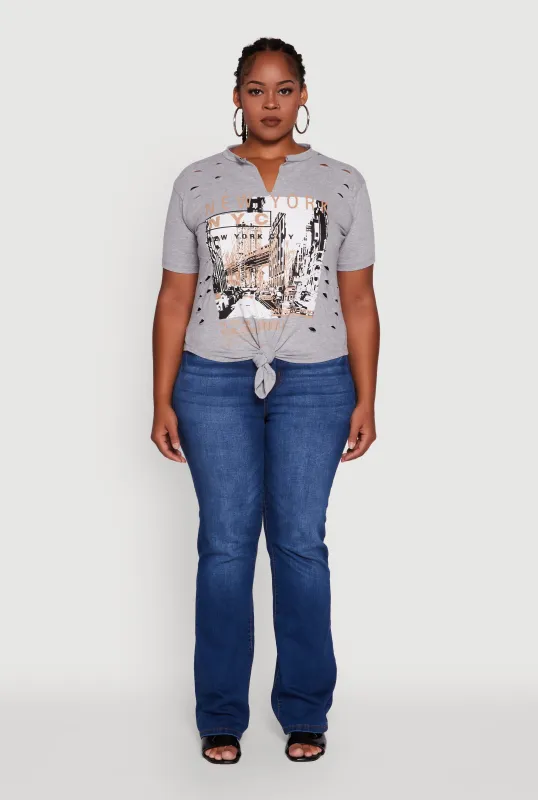 Plus Size NYC Graphic Print Knot Front T-Shirt sold by Rainbow