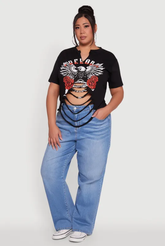 Plus Size Freedom Rock and Roll Slashed Graphic T-Shirt sold by Rainbow