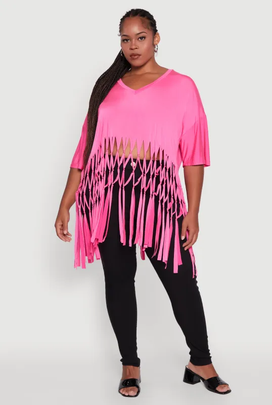 Plus Size Macrame Fringe Tunic Top sold by Rainbow