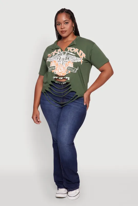 Plus Size Born To Ride Slashed Graphic T-Shirt sold by Rainbow
