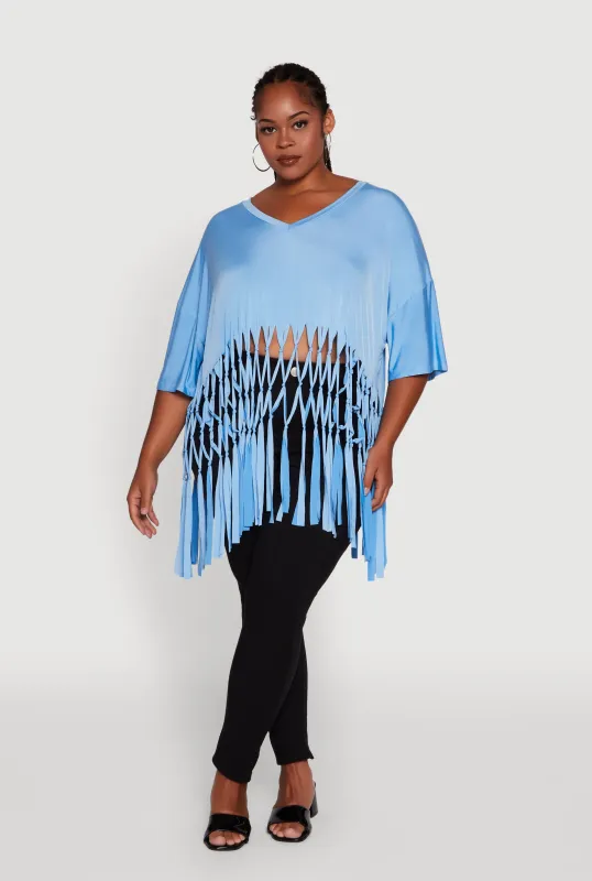 Plus Size Macrame Fringe Tunic Top sold by Rainbow