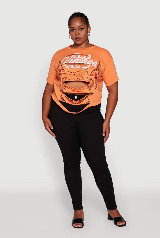 Plus Size Slashed Vintage Motorcycle Graphic Crew Neck Tee sold by Rainbow