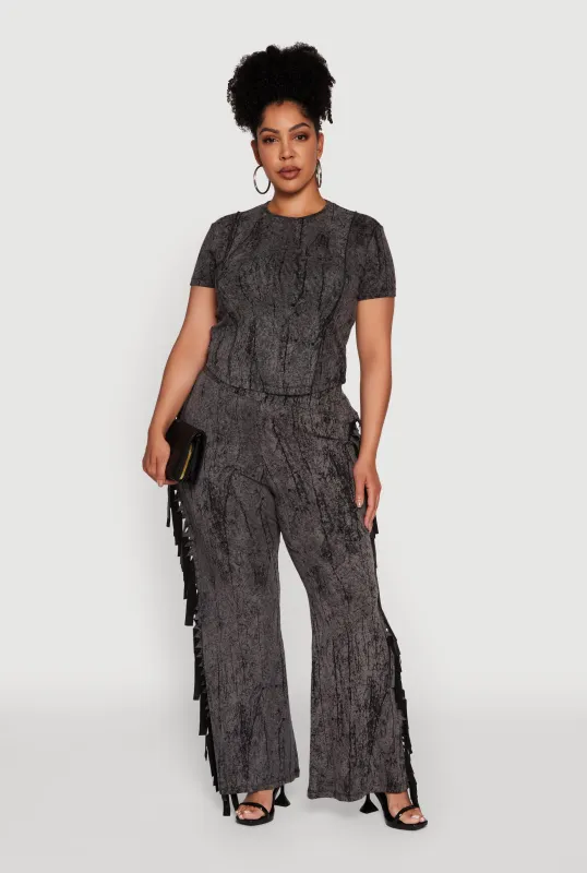 Plus Size Acid Wash High Waisted Wide Leg Pants sold by Rainbow