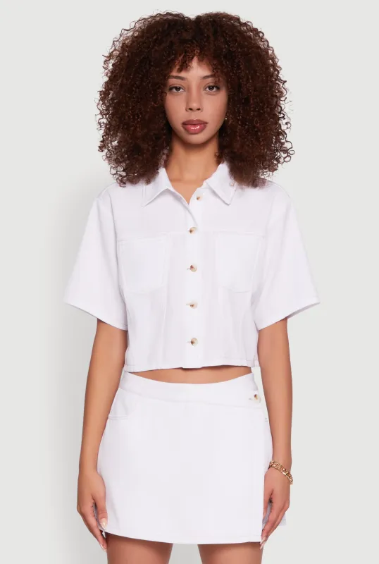 Twill Cropped Button Front Shirt sold by Rainbow