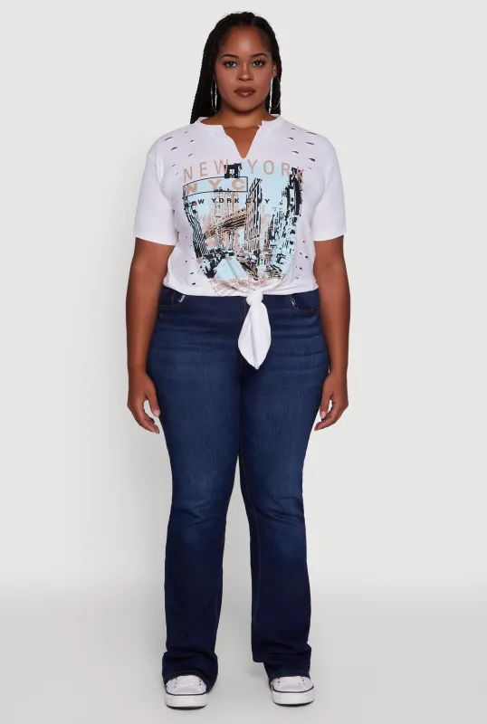Plus Size NYC Graphic Print Knot Front T-Shirt sold by Rainbow