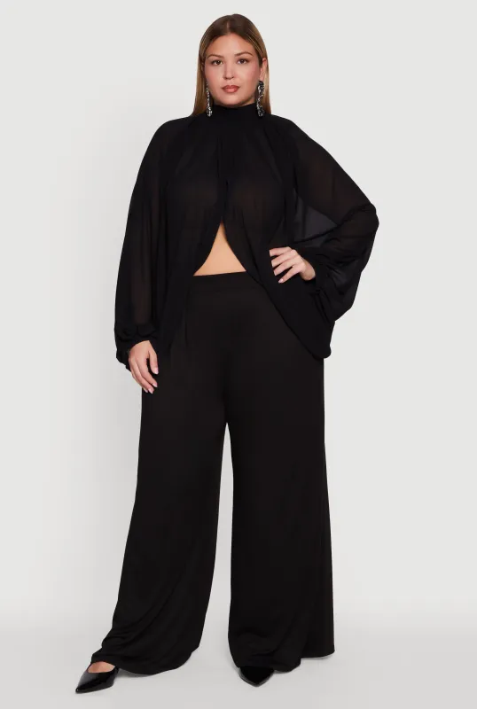 Plus Size Bishop Sleeve Tulip Overlay Top sold by Rainbow