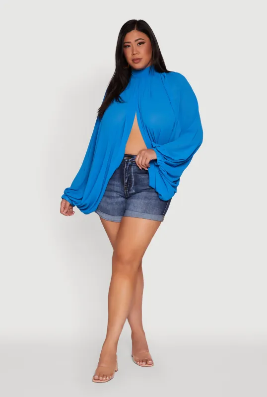 Plus Size Bishop Sleeve Tulip Overlay Top sold by Rainbow