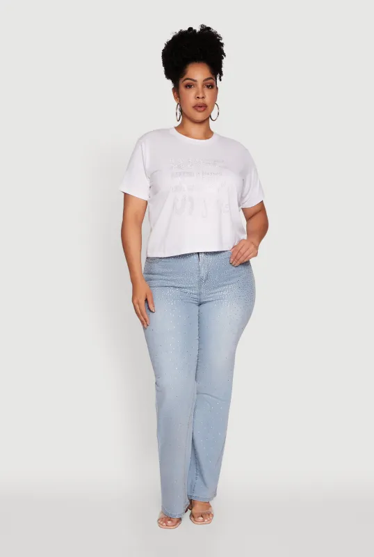 Plus Size Rhinestone She Is Me Graphic Tee sold by Rainbow