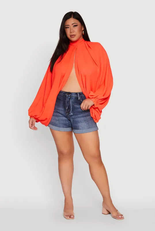 Plus Size Bishop Sleeve Tulip Overlay Top sold by Rainbow