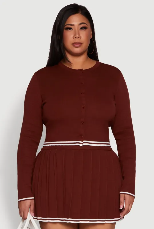 Plus Size Daisy Button Front Varsity Stripe Detail Cardigan sold by Rainbow