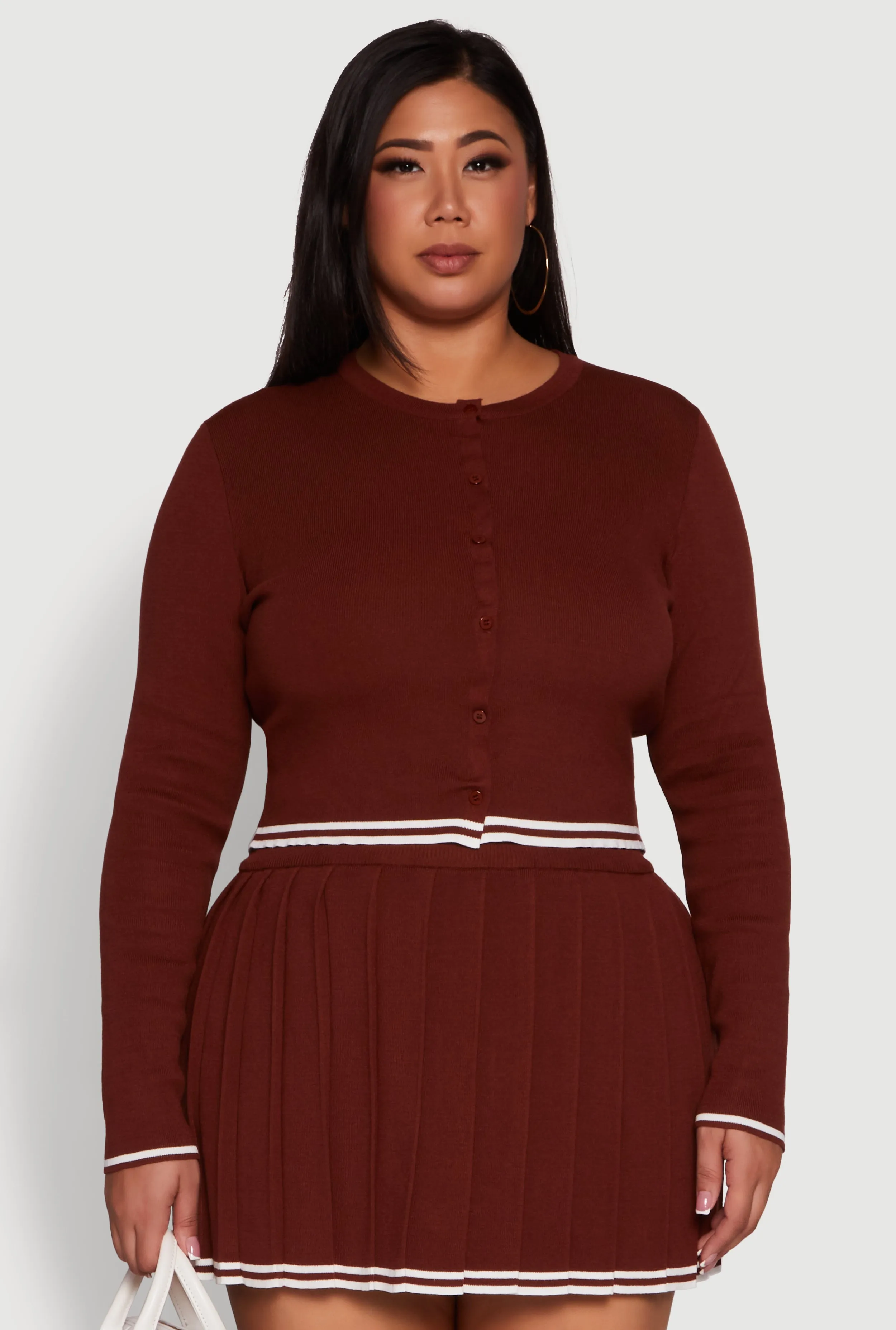 Plus Size Daisy Button Front Varsity Stripe Detail Cardigan sold by Rainbow