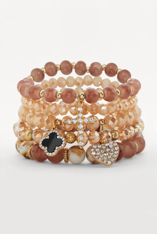 Beaded Stretchy Charm Bracelets Set of 5 sold by Rainbow