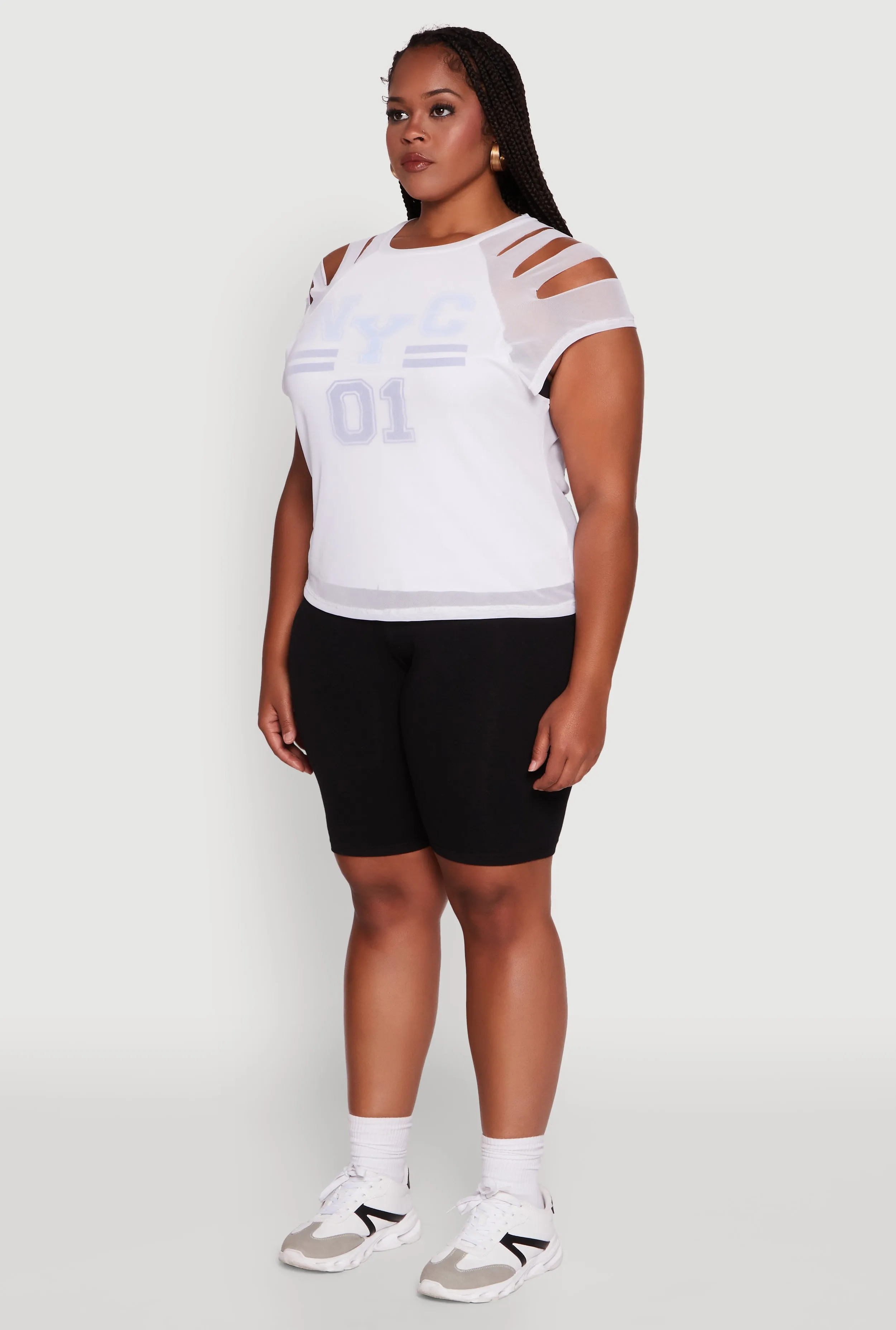 Plus Size Mesh Graphic NYC 01 Crew Neck Top sold by Rainbow product image thumbnail 5