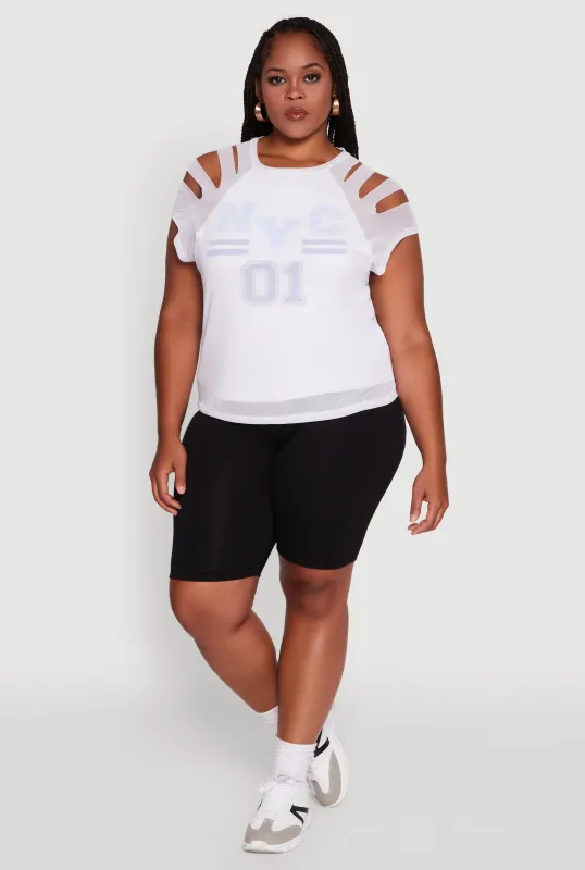 Plus Size Mesh Graphic NYC 01 Crew Neck Top made by Rainbow