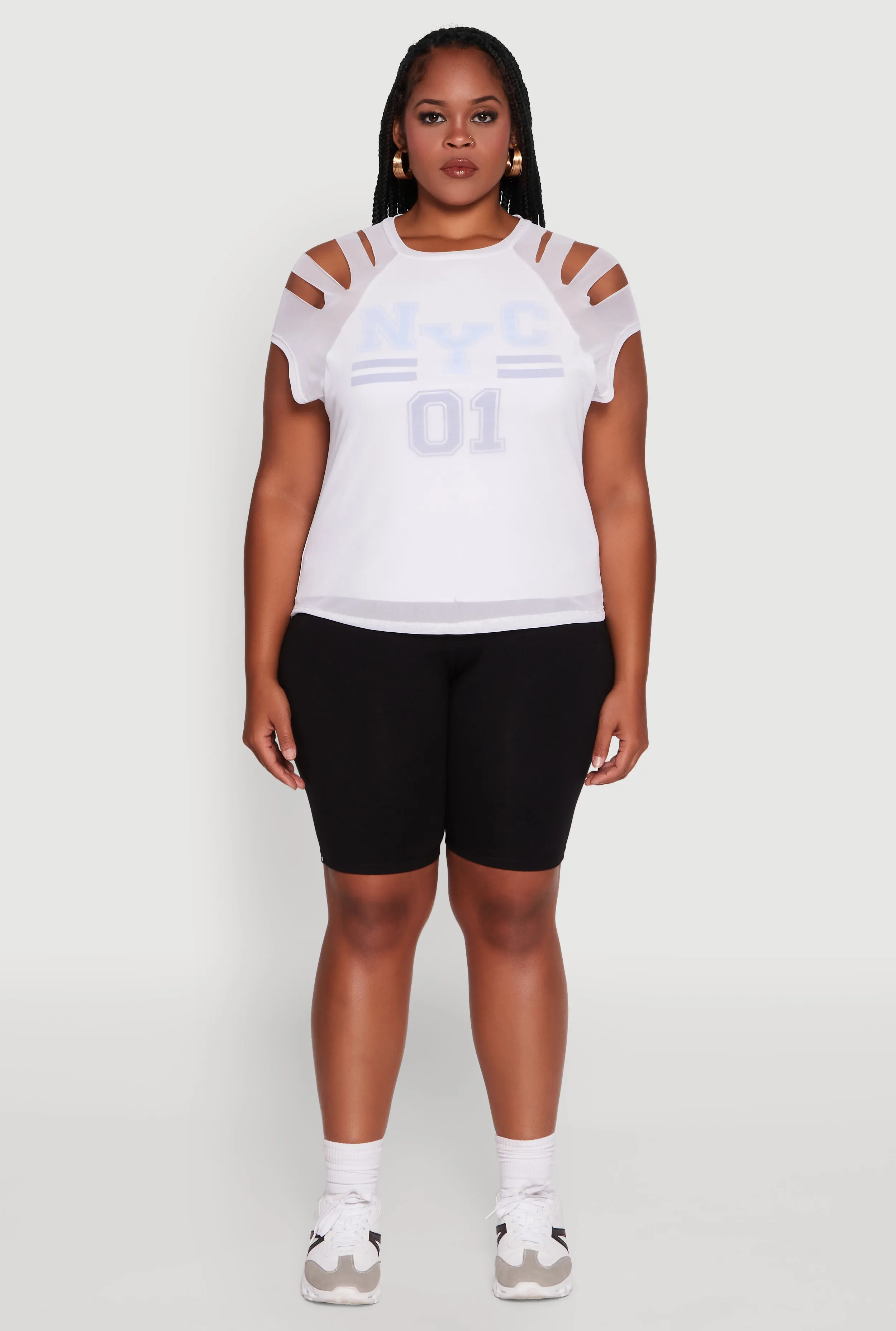 Plus Size Mesh Graphic NYC 01 Crew Neck Top sold by Rainbow product image thumbnail 3