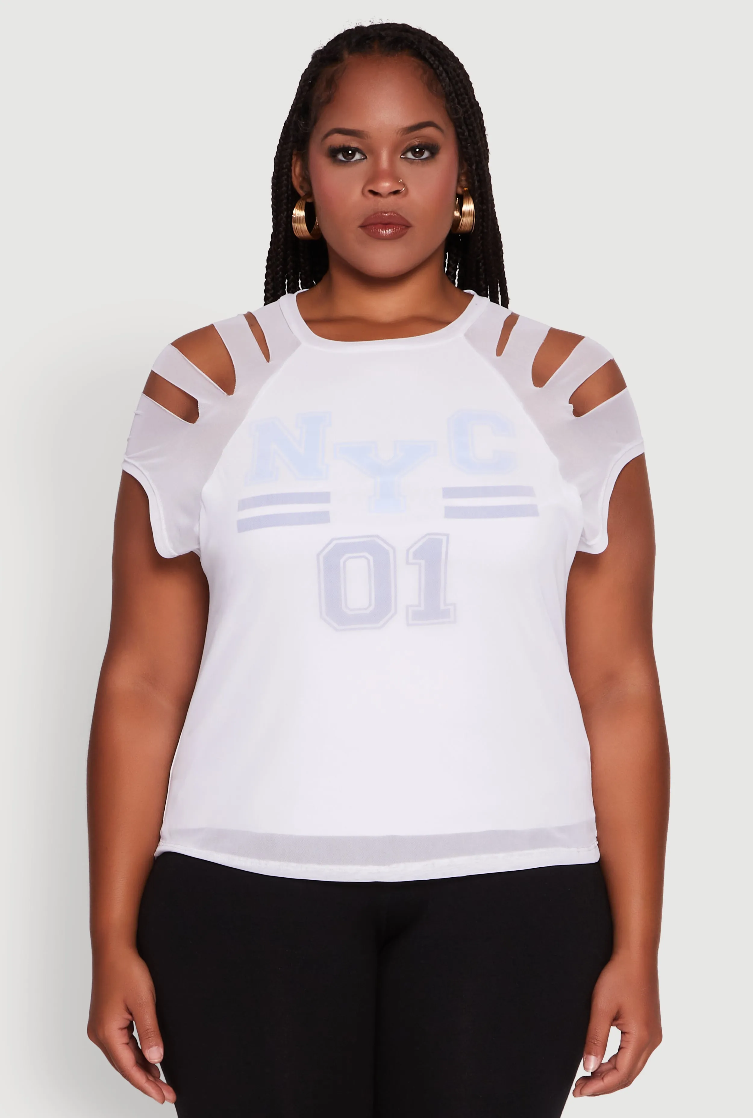 Plus Size Mesh Graphic NYC 01 Crew Neck Top sold by Rainbow product image thumbnail 2