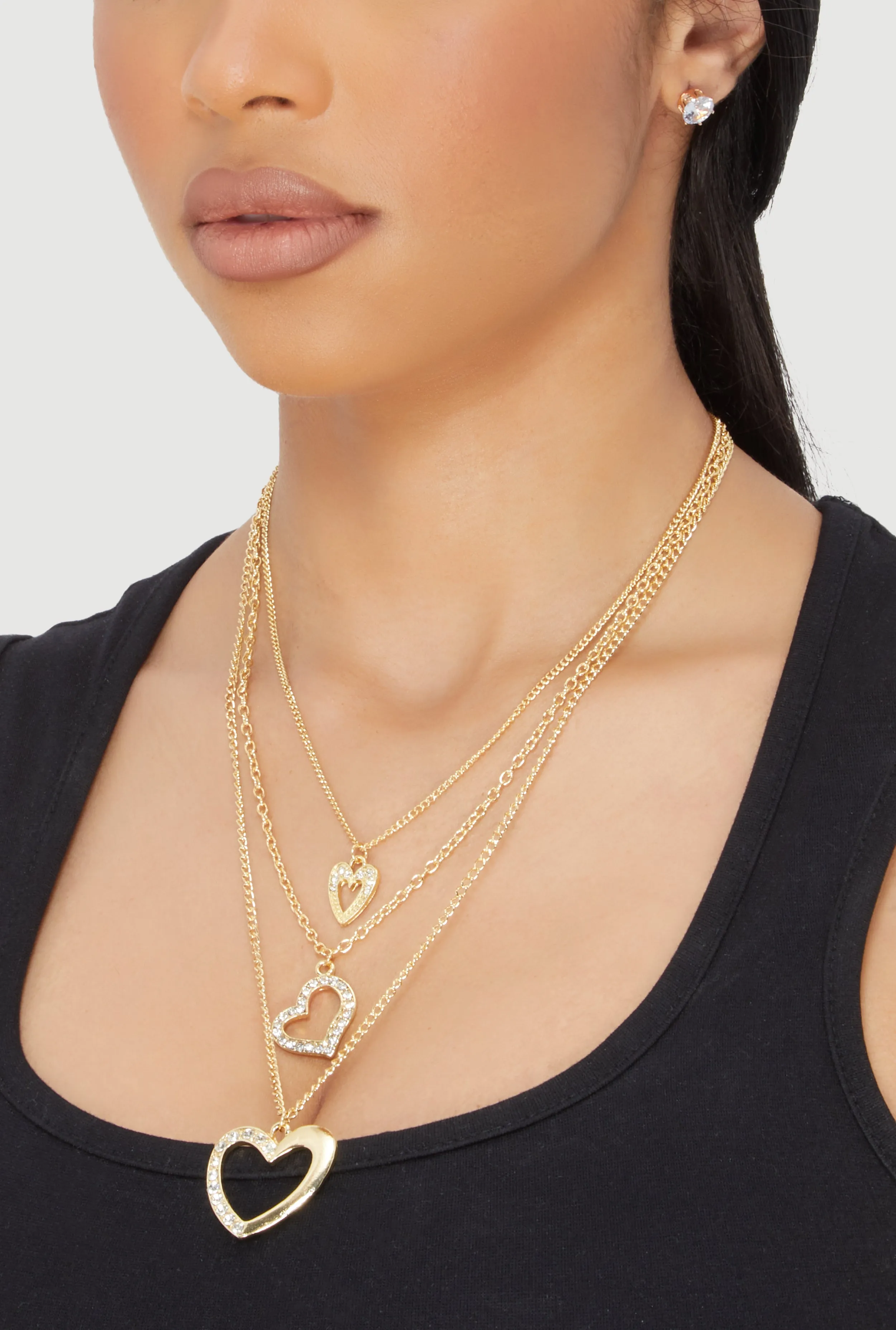 Cubic Zirconia Layered Heart Necklace and Stud Earrings Set of 4 sold by Rainbow product image thumbnail 2