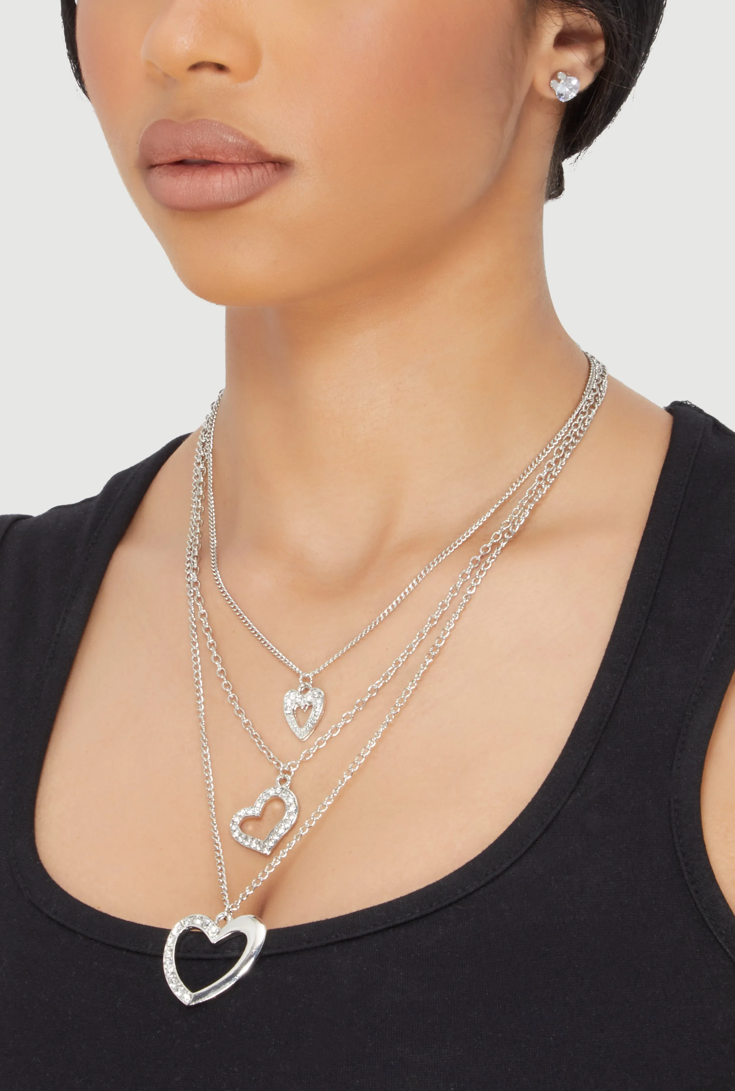 Cubic Zirconia Layered Heart Necklace and Stud Earrings Set of 4 sold by Rainbow product image thumbnail 2