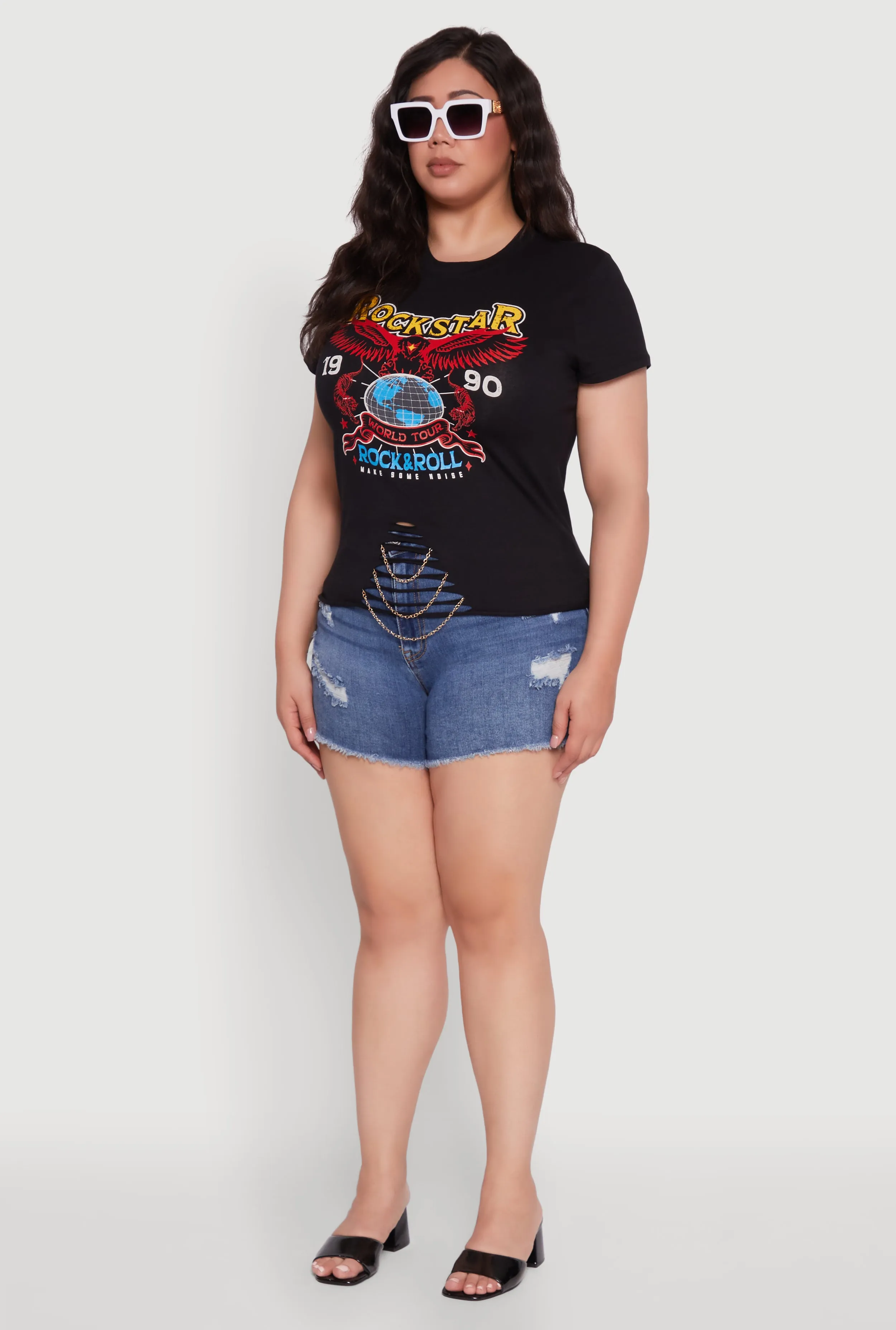 Plus Size Rockstar 1990 Graphic Tee with Chain Detail sold by Rainbow product image thumbnail 5