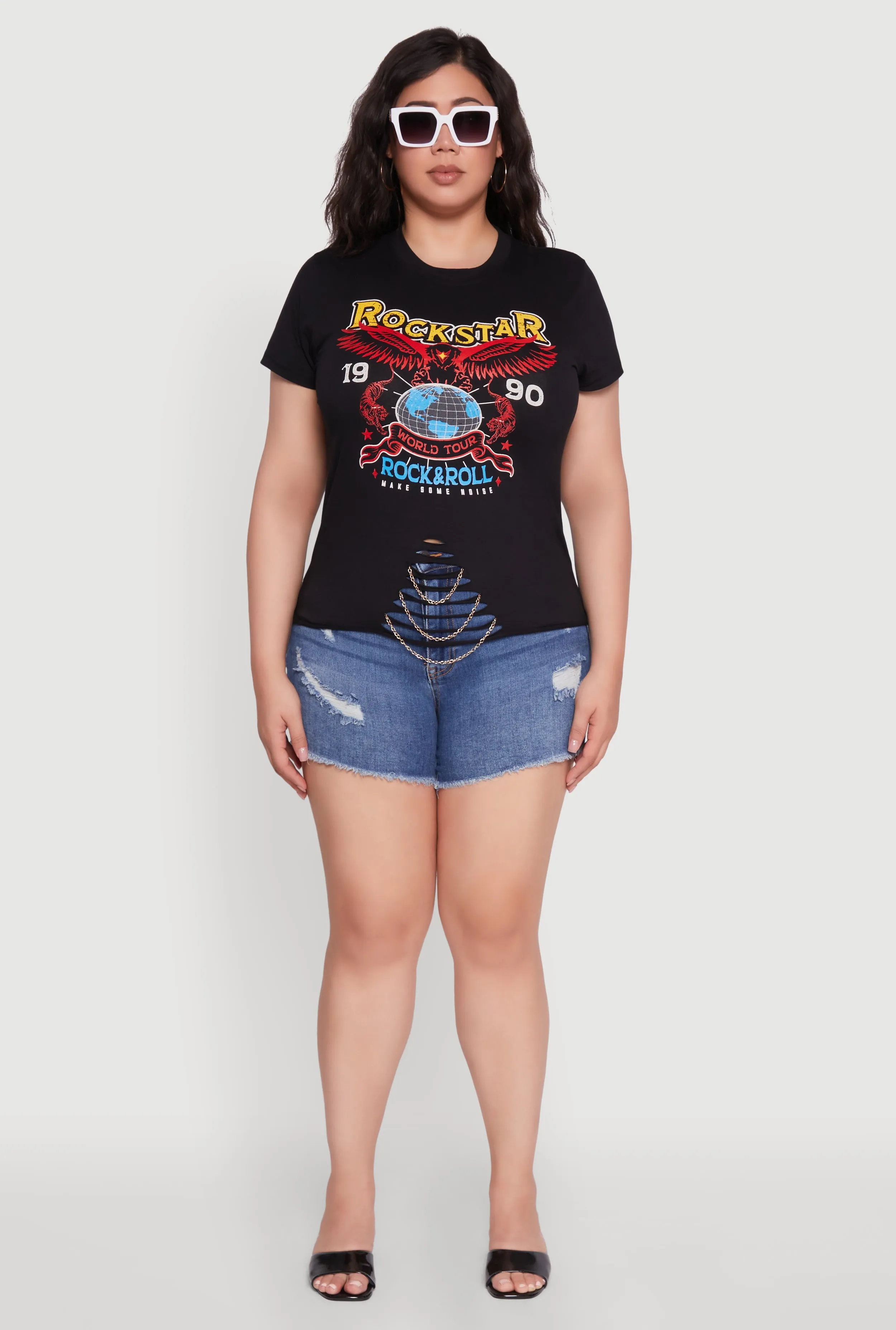 Plus Size Rockstar 1990 Graphic Tee with Chain Detail sold by Rainbow product image thumbnail 3
