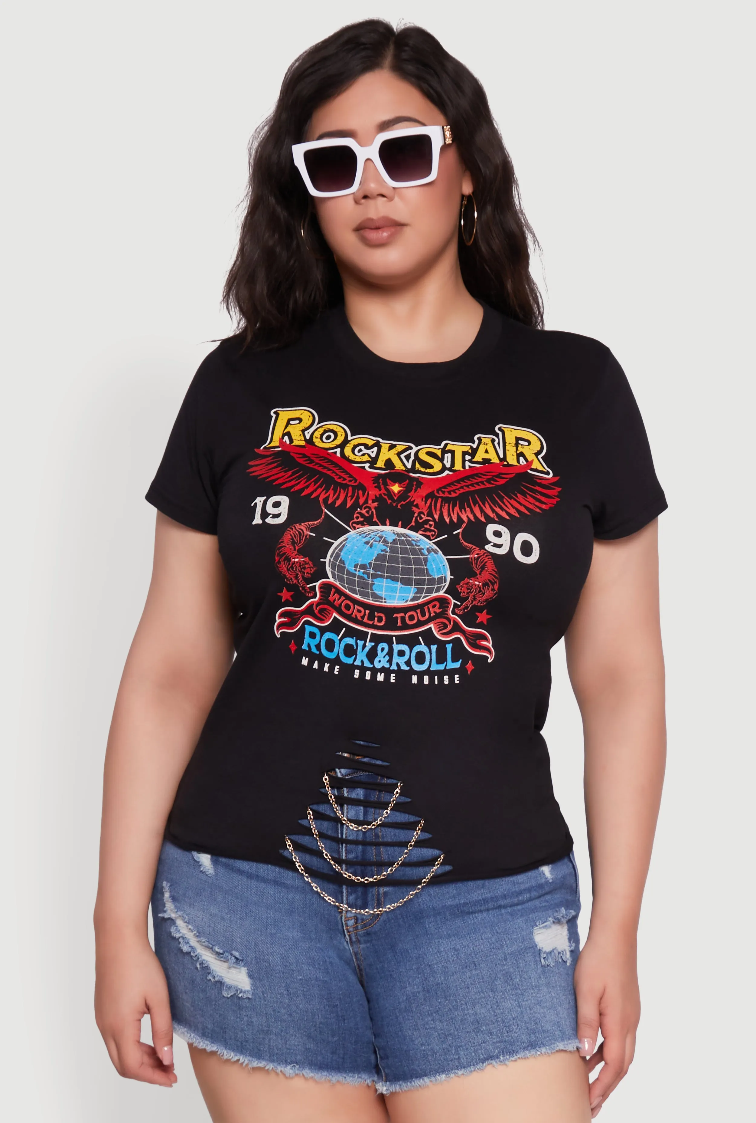 Plus Size Rockstar 1990 Graphic Tee with Chain Detail sold by Rainbow product image thumbnail 2