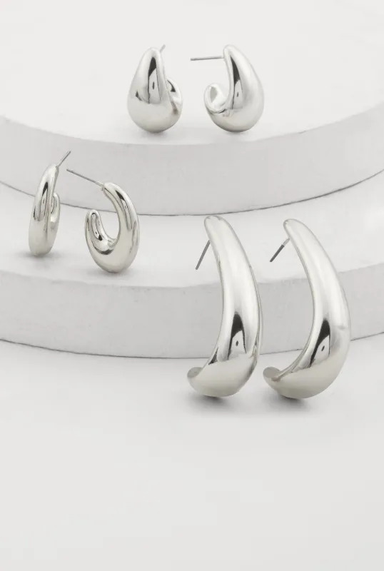 Trendy Metallic Drop Hoop Earrings Set of 3 made by Rainbow