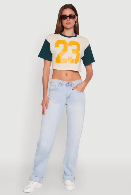 Trendy 23 Graphic Crew Neck Cropped Baseball Tee sold by Rainbow