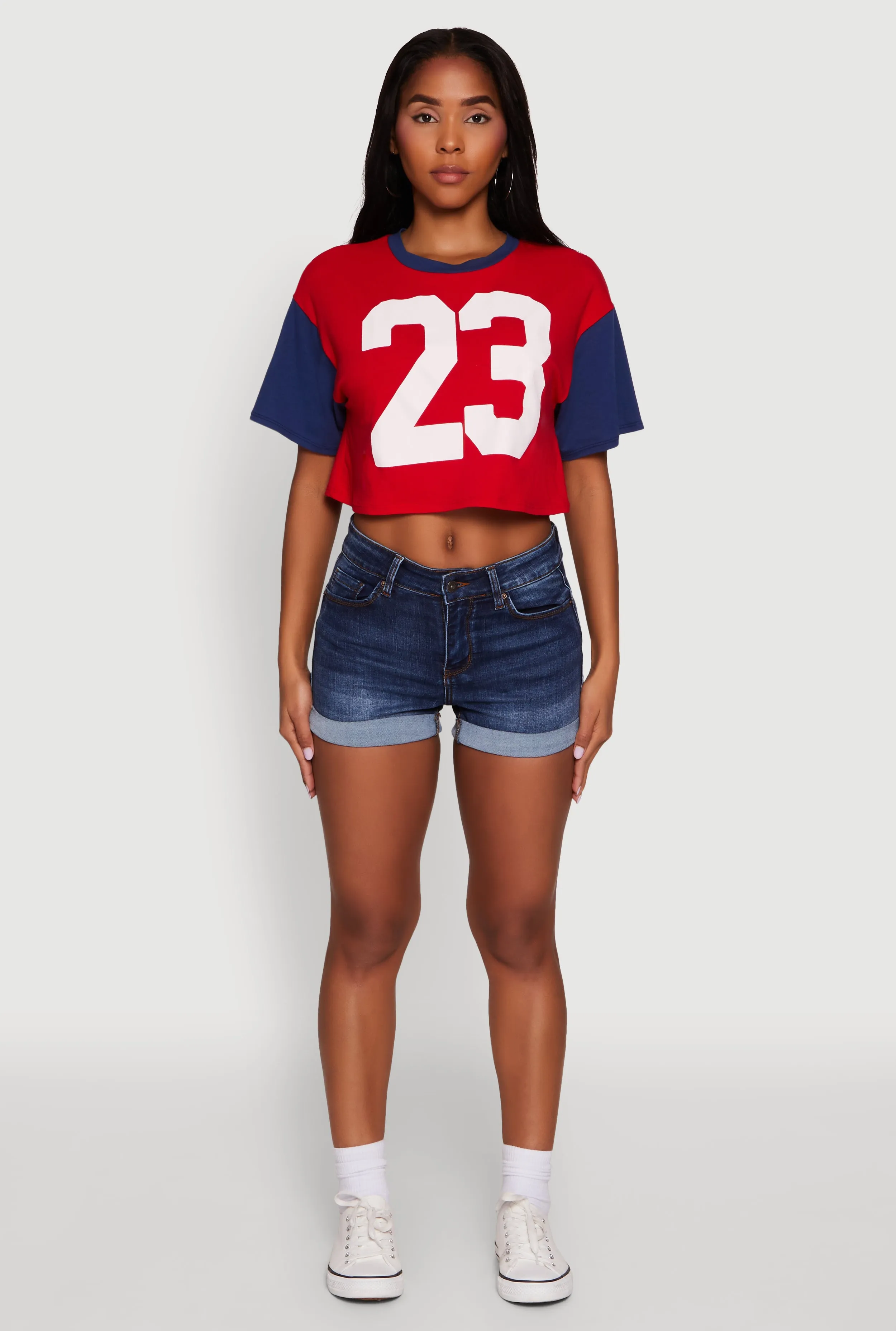 Trendy 23 Graphic Crew Neck Cropped Baseball Tee sold by Rainbow product image thumbnail 3