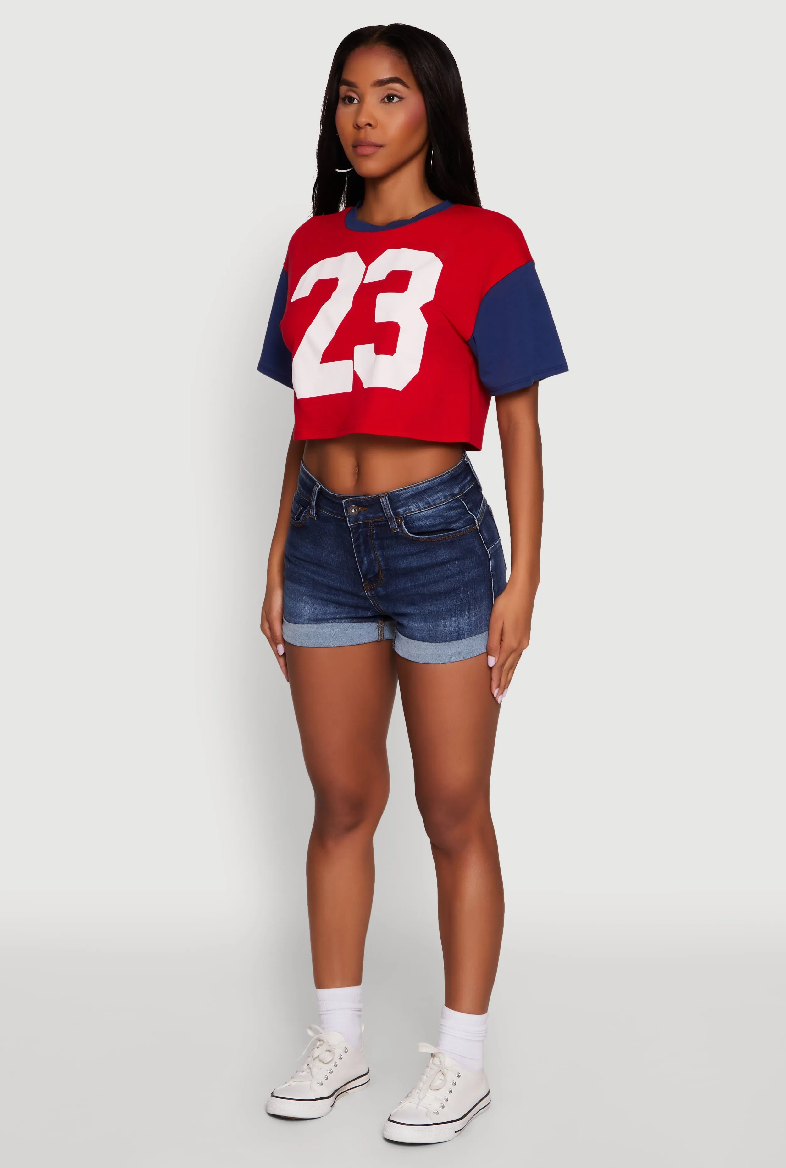 Trendy 23 Graphic Crew Neck Cropped Baseball Tee sold by Rainbow product image thumbnail 5