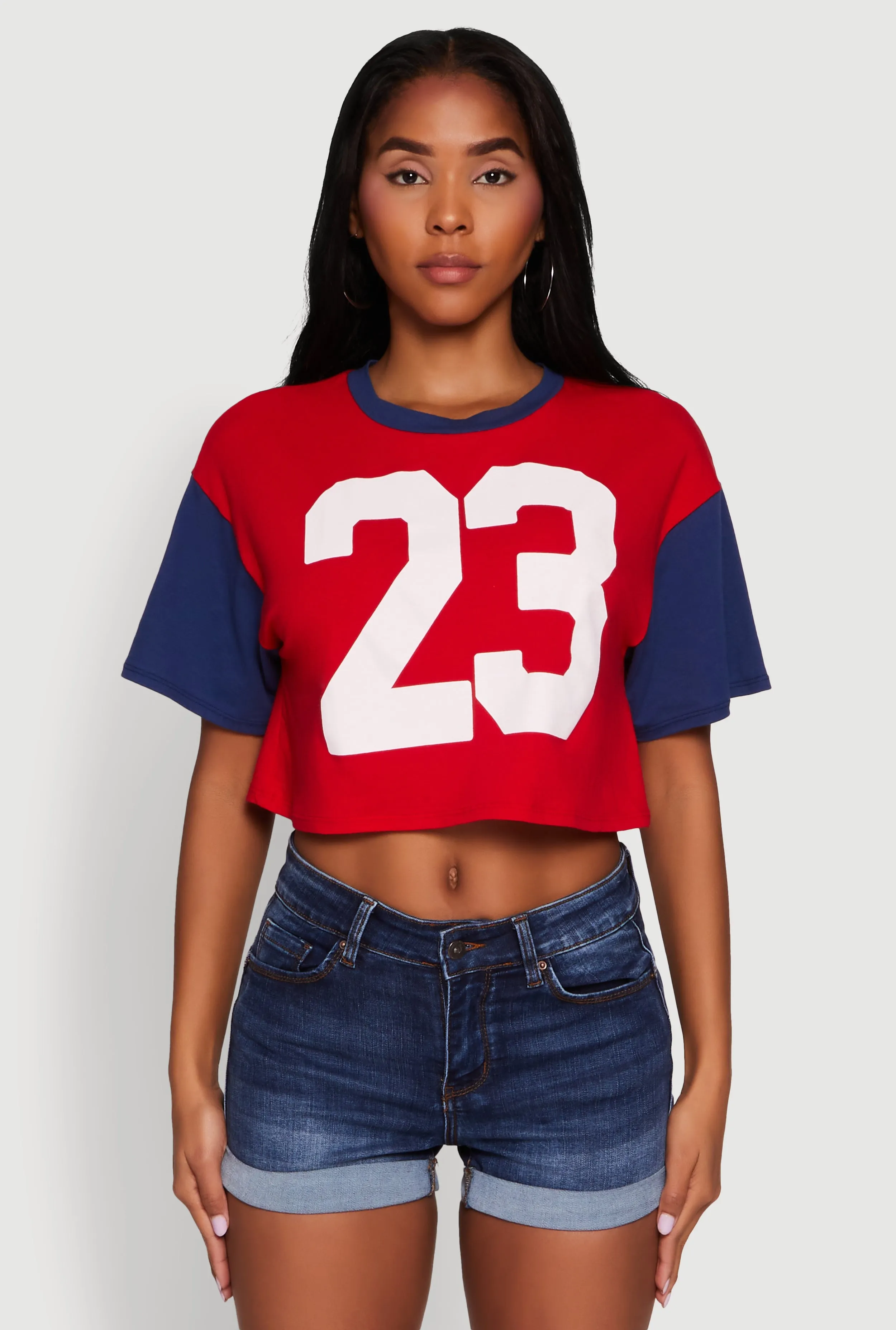 Trendy 23 Graphic Crew Neck Cropped Baseball Tee sold by Rainbow product image thumbnail 2