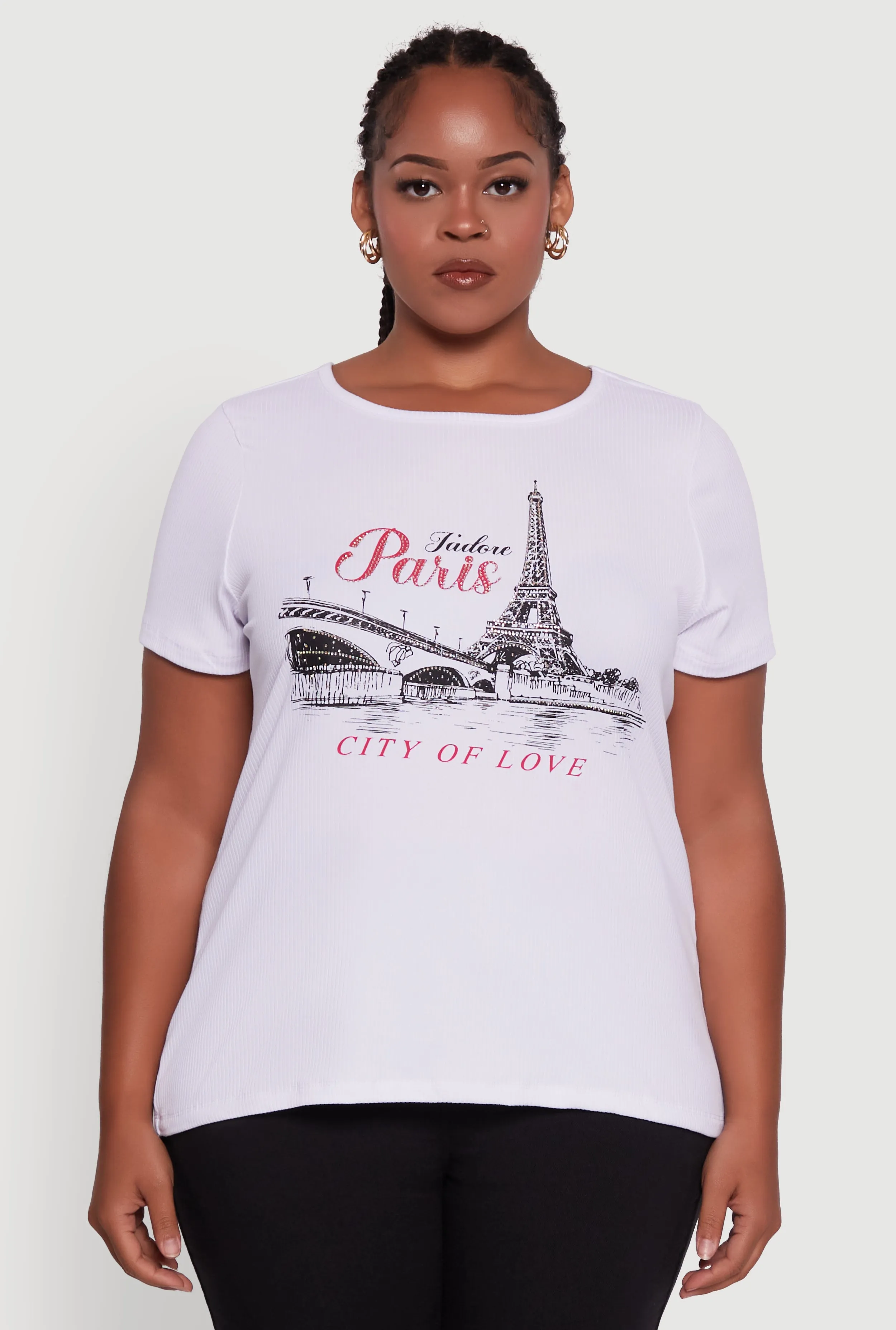 Plus Size Ribbed Knit Rhinestone Paris Graphic Tee sold by Rainbow product image thumbnail 2