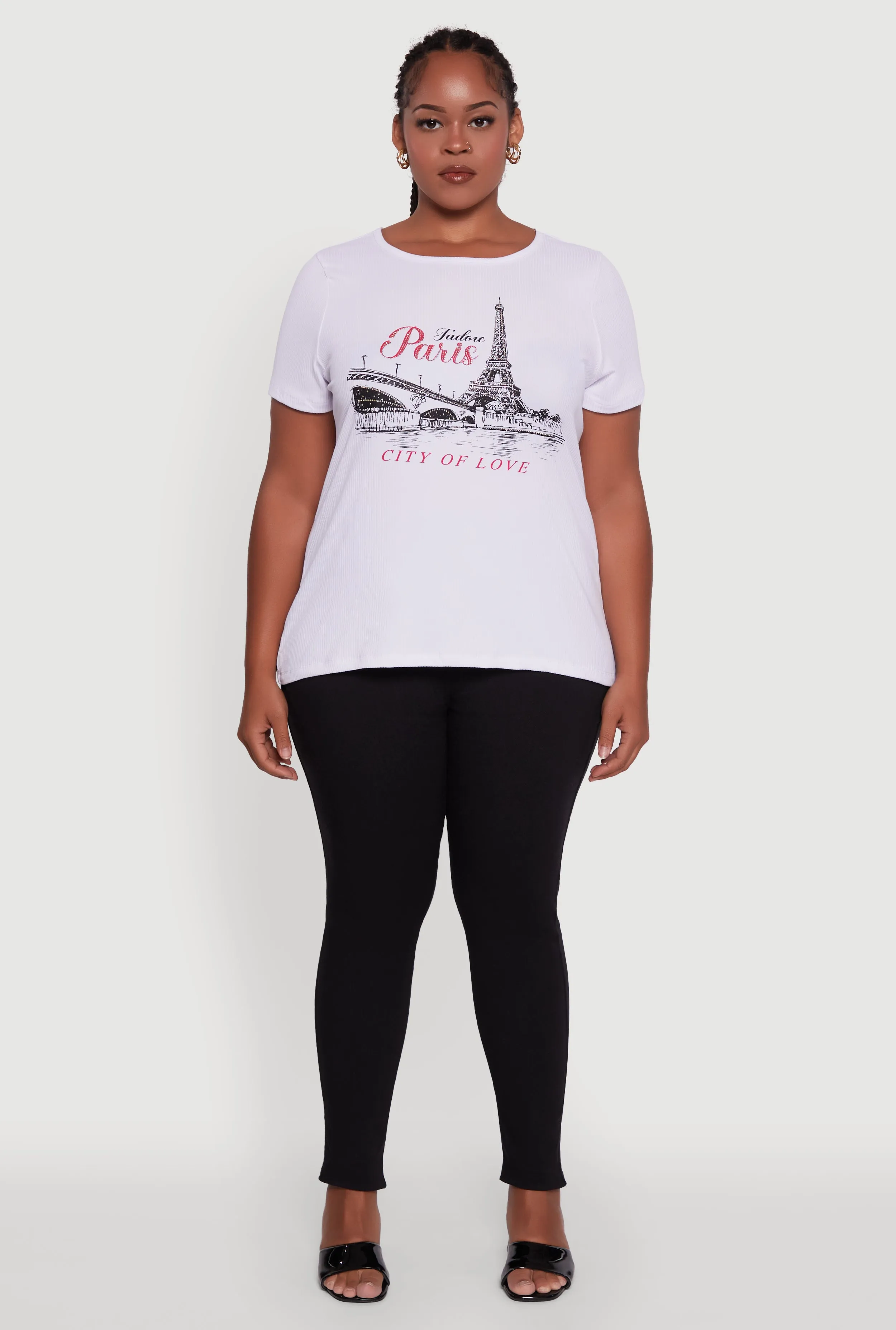 Plus Size Ribbed Knit Rhinestone Paris Graphic Tee sold by Rainbow product image thumbnail 3
