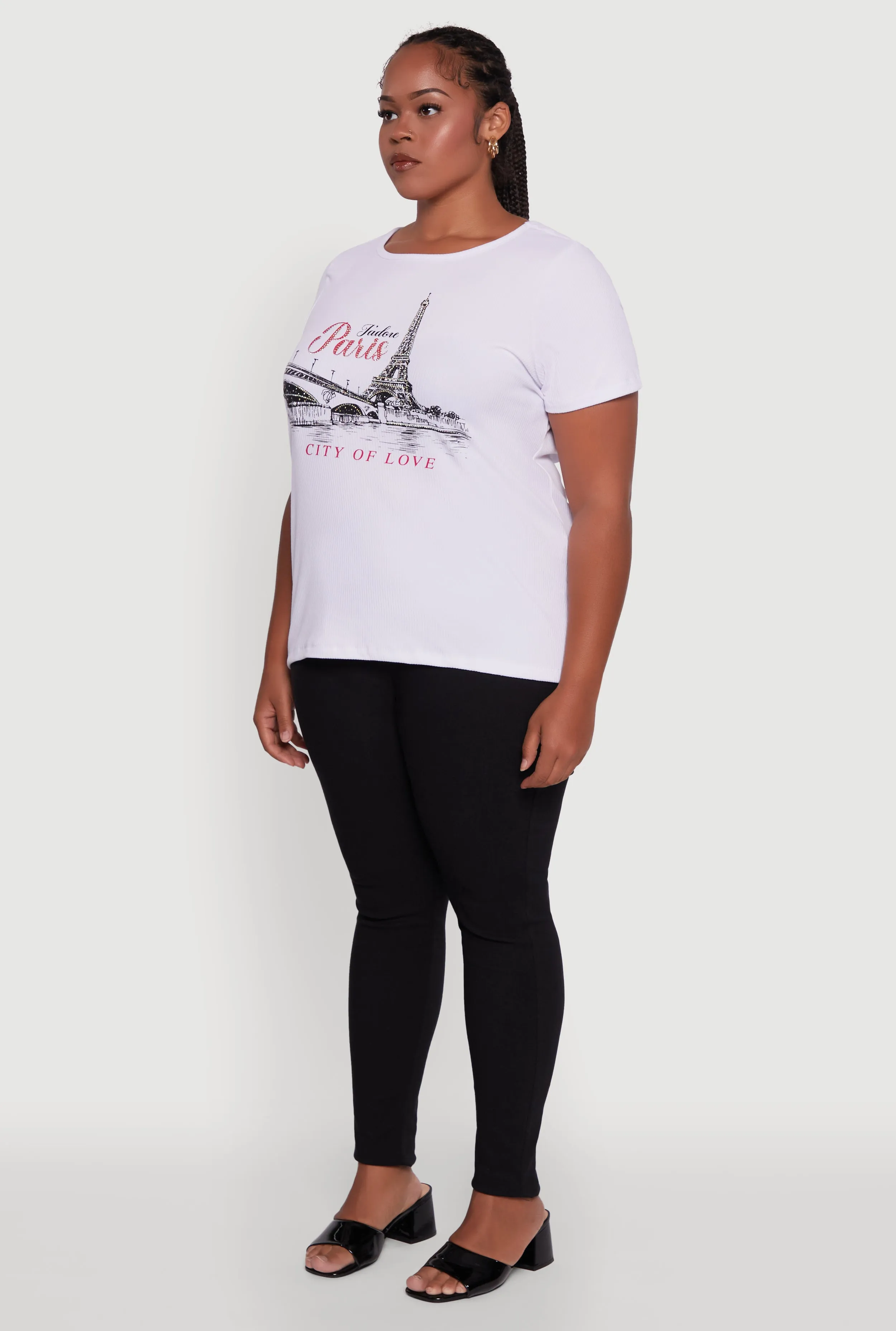 Plus Size Ribbed Knit Rhinestone Paris Graphic Tee sold by Rainbow product image thumbnail 5